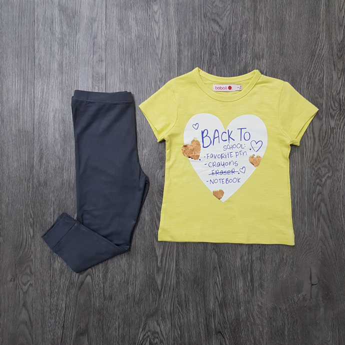 BOBOLI Girls 2 Pcs Pyjama Set (YELLOW - DARK GRAY) (2 to 8 Years)