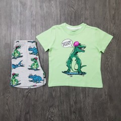 PRIMARK Boys 2 Pcs T-Shirt & Shorty Set ( GREEN- GRAY) (1.5 to 8) Years)