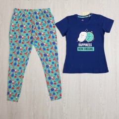 TALLY WEIJL Ladies 2 Pcs Pyjama Set (GREEN -  DARK BLUE) (S - M - L - XL)