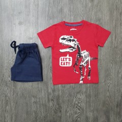PEBBLES Boys 2 Pcs  T-Shirt & Shorty Set ( RED - NAVY ) (2 to 8 Years)