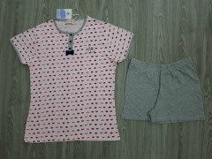ANTONIO BASILE Ladies 2Pcs Shorty Nightwear Set (GRAY-PINK) (S - M - L - XL)