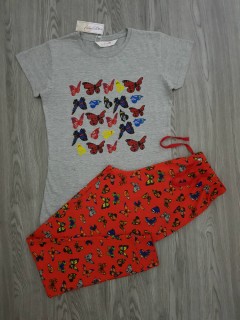 ANNABELLE Ladis 2 Pcs Pyjama Set (GRAY-RED) (S - M - L - XL)