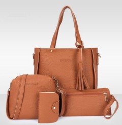 Ladies 4 Pcs Bags (BROWN) (Os)